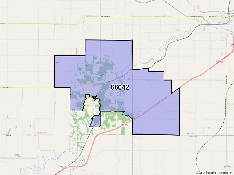 Map of ZIP Code 66042 — Lane, KS