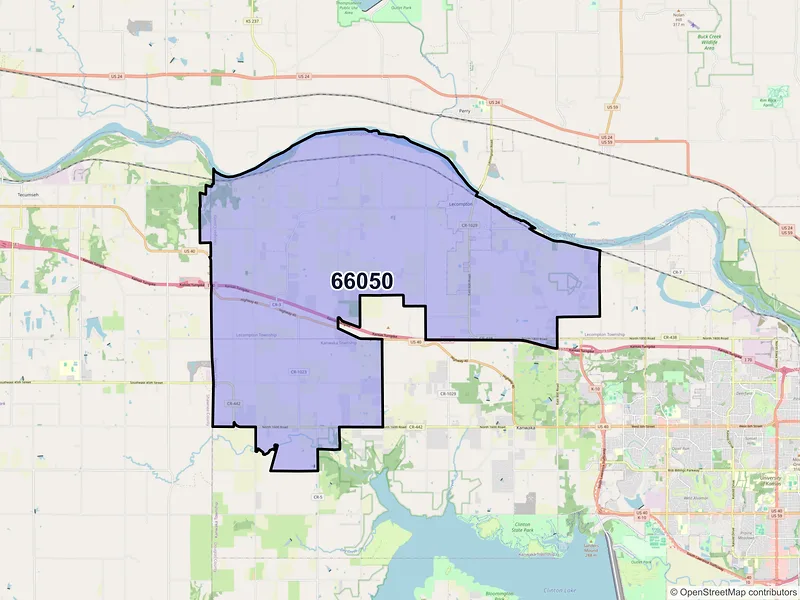Map of ZIP Code 66050 — Lecompton, KS