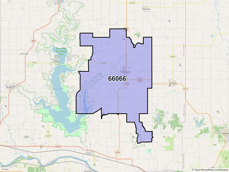 Map of Oskaloosa, Kansas and ZIP codes