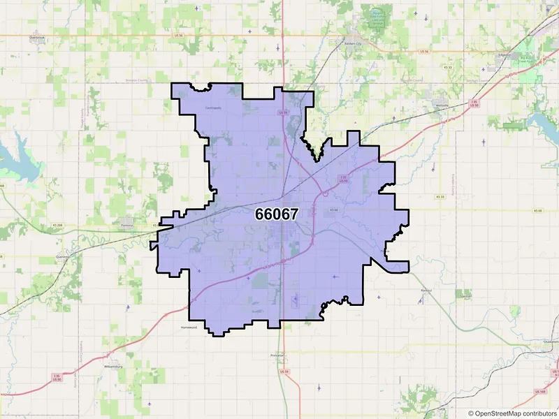 Map of ZIP Code 66067 — Ottawa, KS