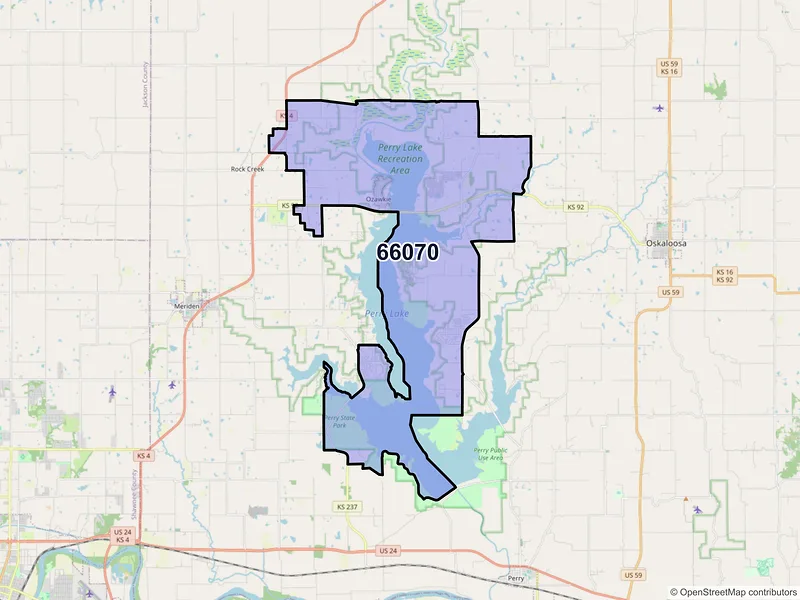 Map of ZIP Code 66070 — Ozawkie, KS