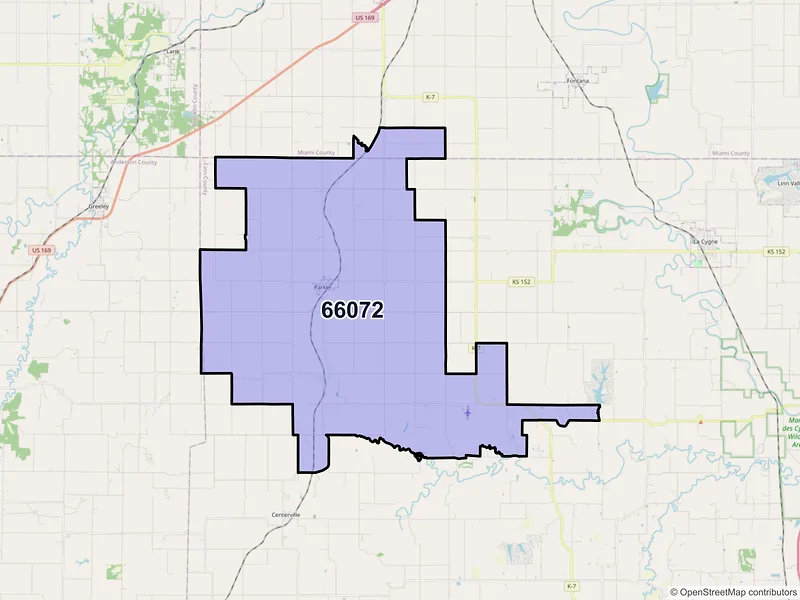Map of ZIP Code 66072 — Parker, KS