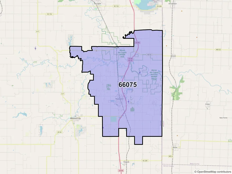 Map of ZIP Code 66075 — Pleasanton, KS