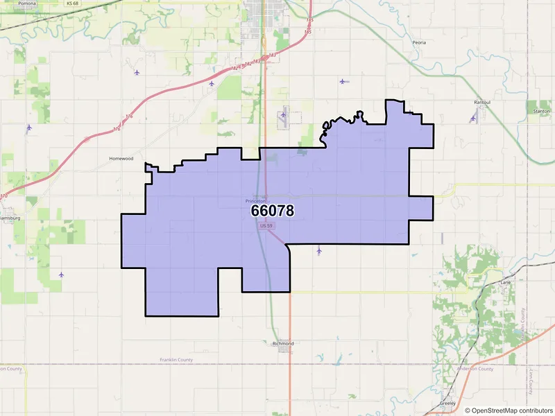 Map of ZIP Code 66078 — Princeton, KS