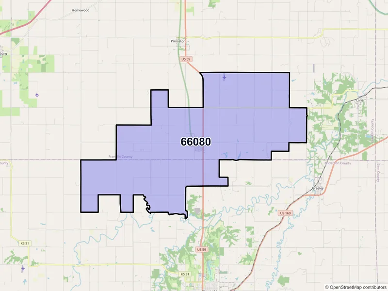 Map of ZIP Code 66080 — Richmond, KS