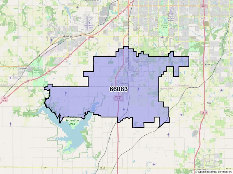 Map of Spring Hill, Kansas and ZIP codes