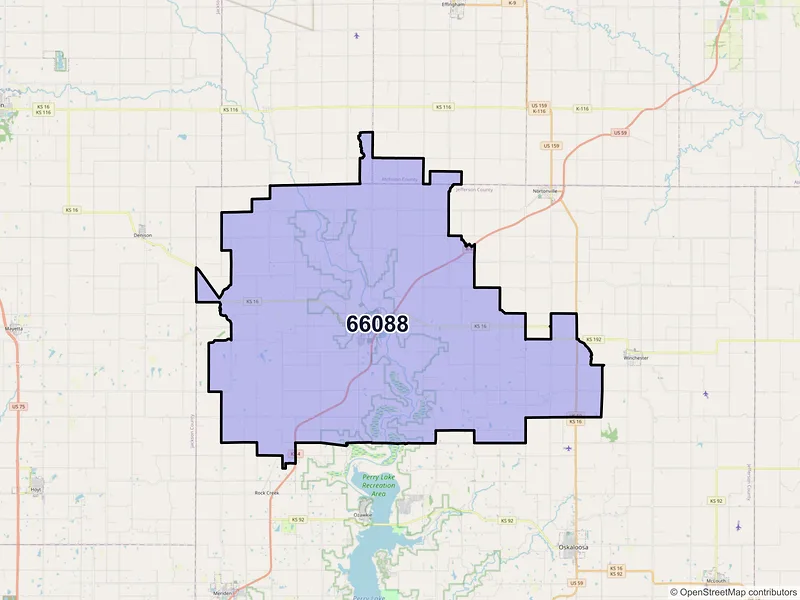 Map of Valley Falls, Kansas and ZIP codes