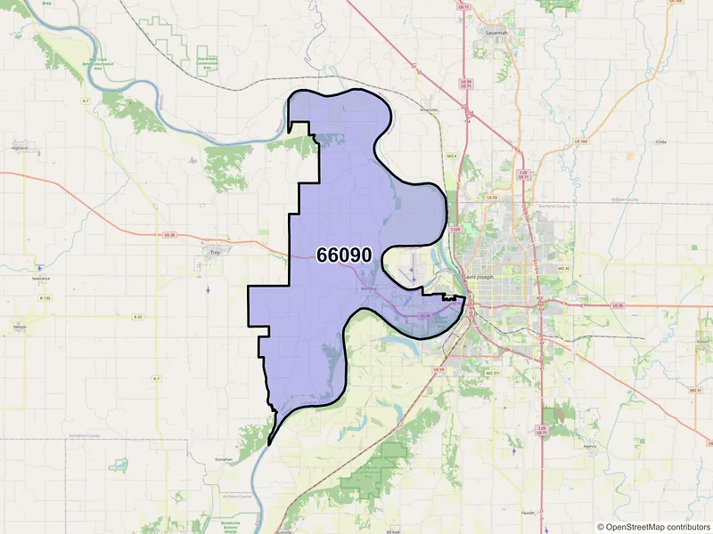Map of ZIP Code 66090 — Wathena, KS