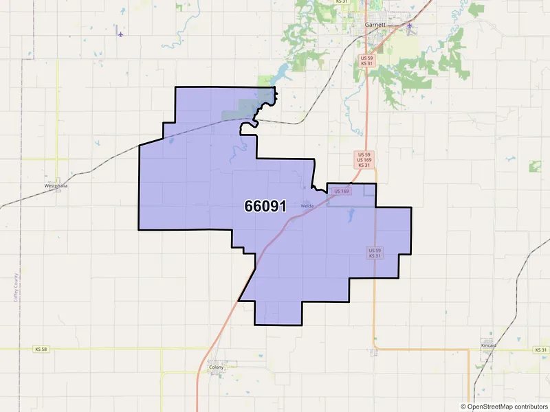 Map of ZIP Code 66091 — Welda, KS
