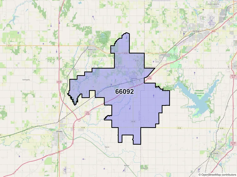 Map of ZIP Code 66092 — Wellsville, KS