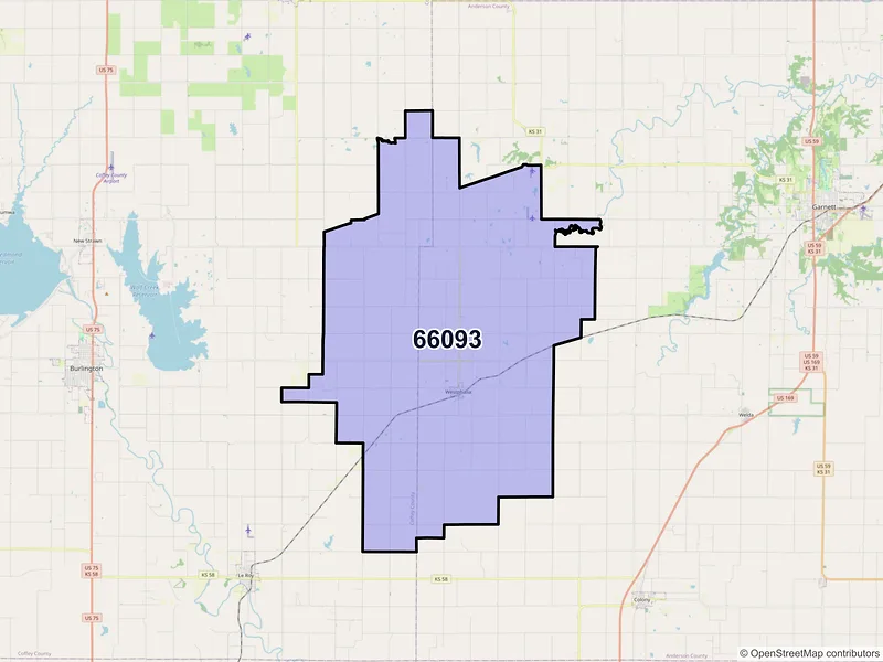 Map of ZIP Code 66093 — Westphalia, KS