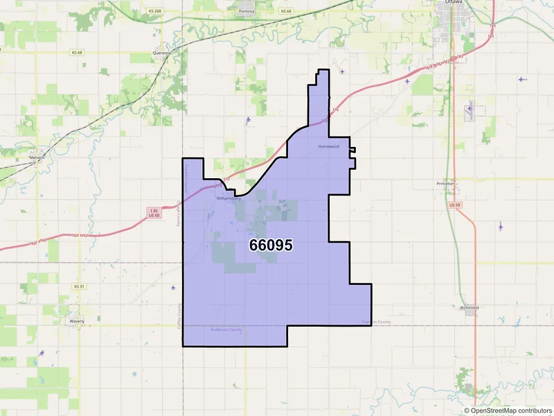 Map of ZIP Code 66095 — Williamsburg, KS