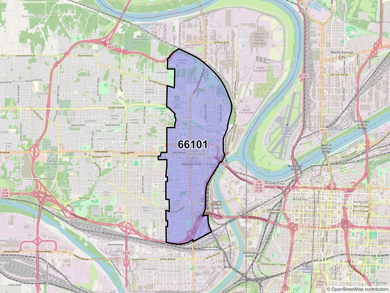 Map of ZIP Code 66101 — Kansas City, KS