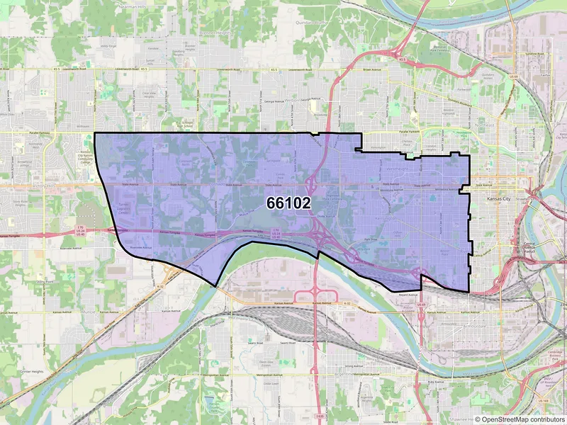 Map of ZIP Code 66102 — Kansas City, KS