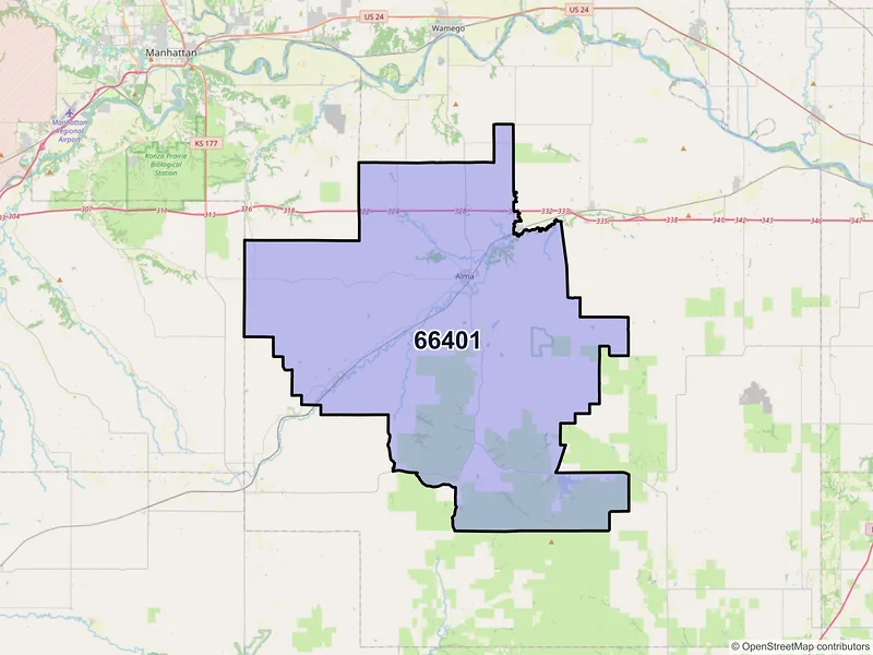 Map of ZIP Code 66401 — Alma, KS