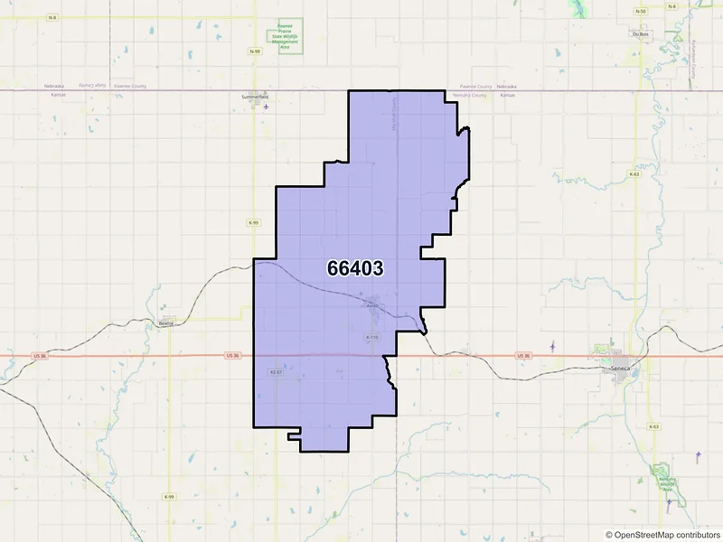 Map of ZIP Code 66403 — Axtell, KS
