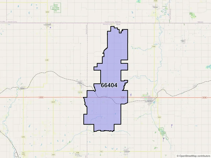 Map of ZIP Code 66404 — Baileyville, KS
