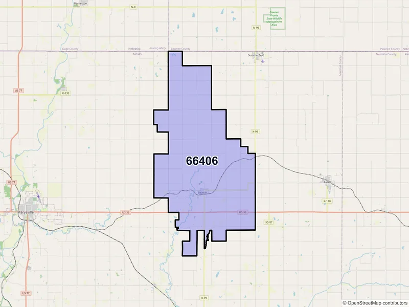 Map of ZIP Code 66406 — Beattie, KS