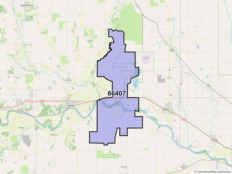 Map of ZIP Code 66407 — Belvue, KS