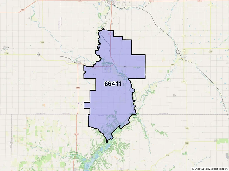 Map of Blue Rapids, Kansas and ZIP codes