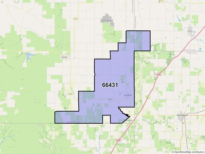 Map of ZIP Code 66431 — Harveyville, KS