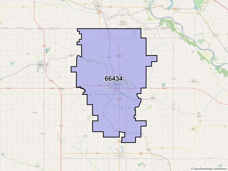 Map of ZIP Code 66434 — Hiawatha, KS