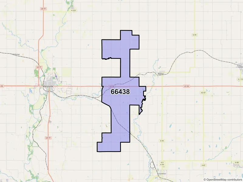 Map of ZIP Code 66438 — Home, KS