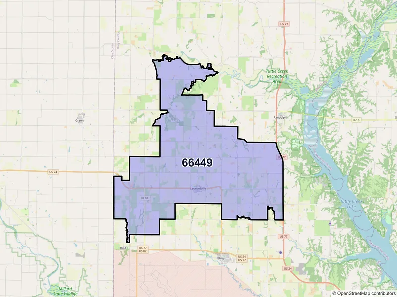 Map of ZIP Code 66449 — Leonardville, KS