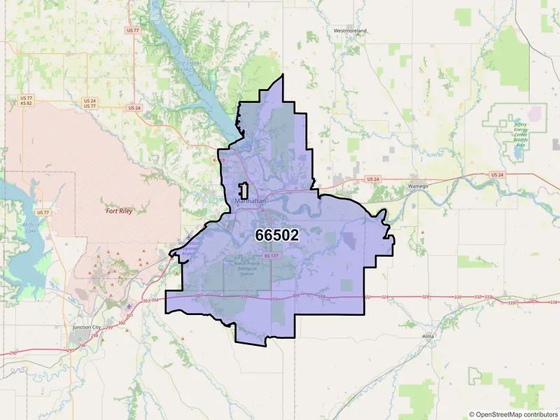 Map of ZIP Code 66502 — Manhattan, KS