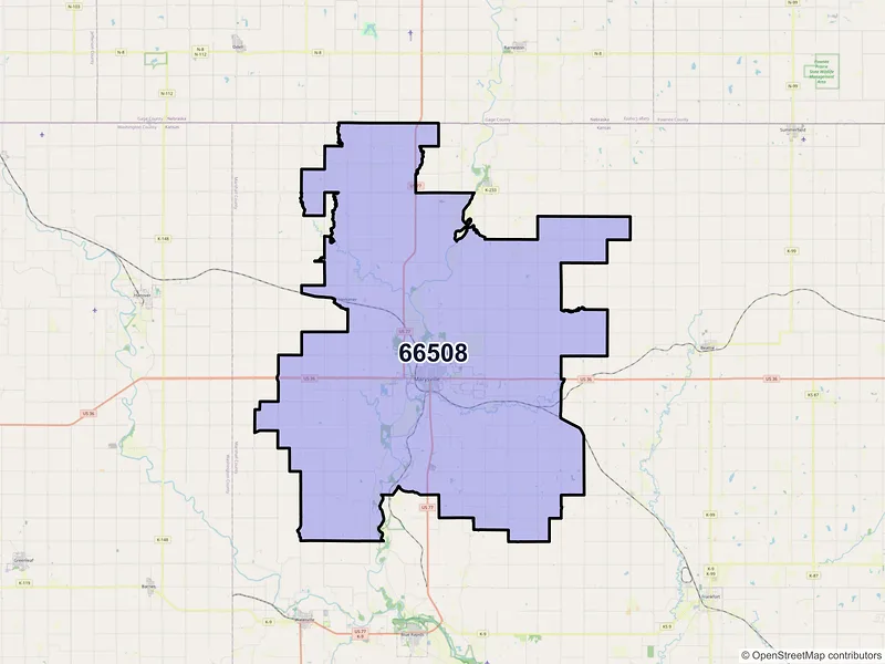 Map of Marysville, Kansas and ZIP codes