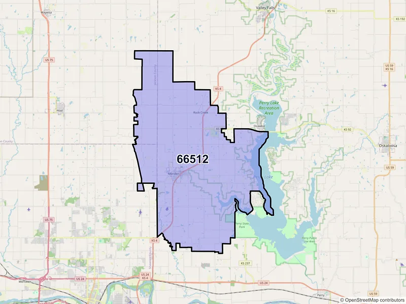 Map of ZIP Code 66512 — Meriden, KS