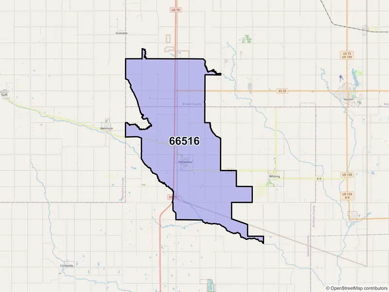 Map of ZIP Code 66516 — Netawaka, KS