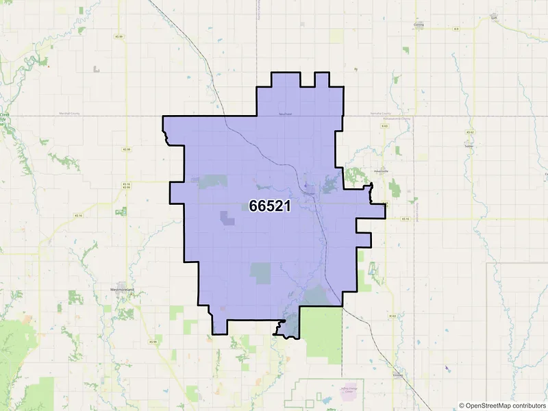 Map of ZIP Code 66521 — Onaga, KS
