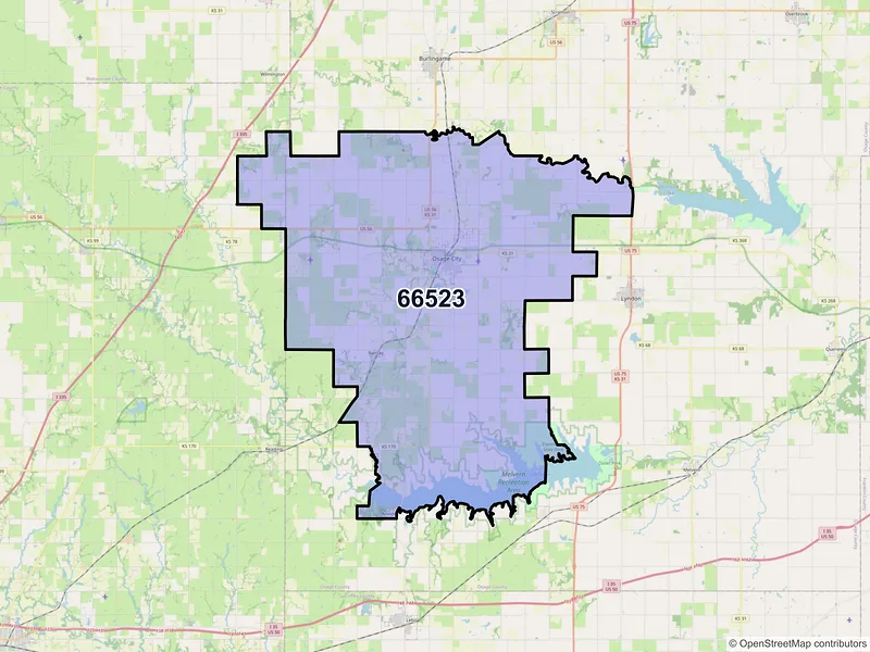 Map of ZIP Code 66523 — Osage City, KS