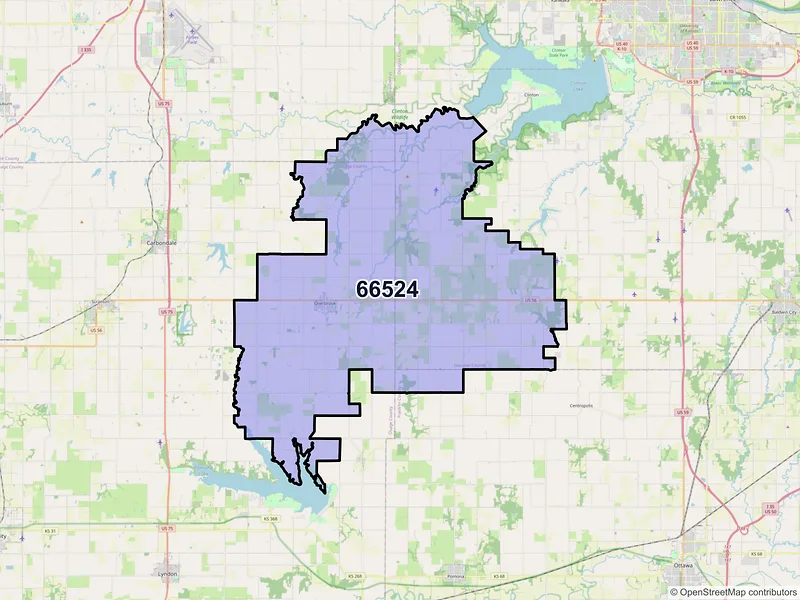 Map of ZIP Code 66524 — Overbrook, KS