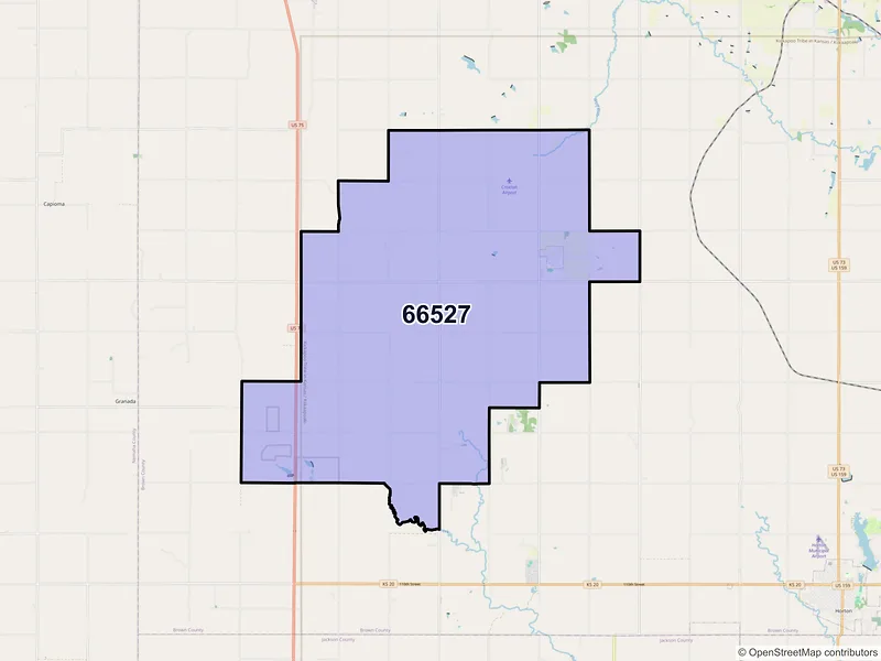 Map of ZIP Code 66527 — Powhattan, KS