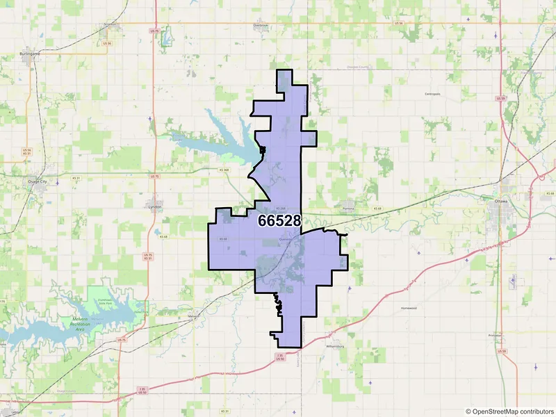 Map of ZIP Code 66528 — Quenemo, KS