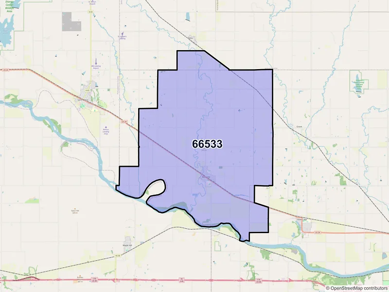 Map of Rossville, Kansas and ZIP codes