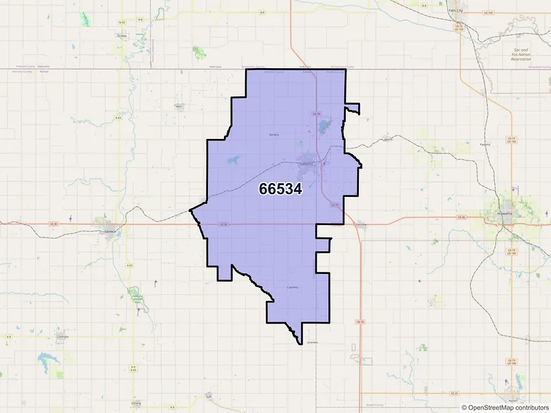 Map of ZIP Code 66534 — Sabetha, KS