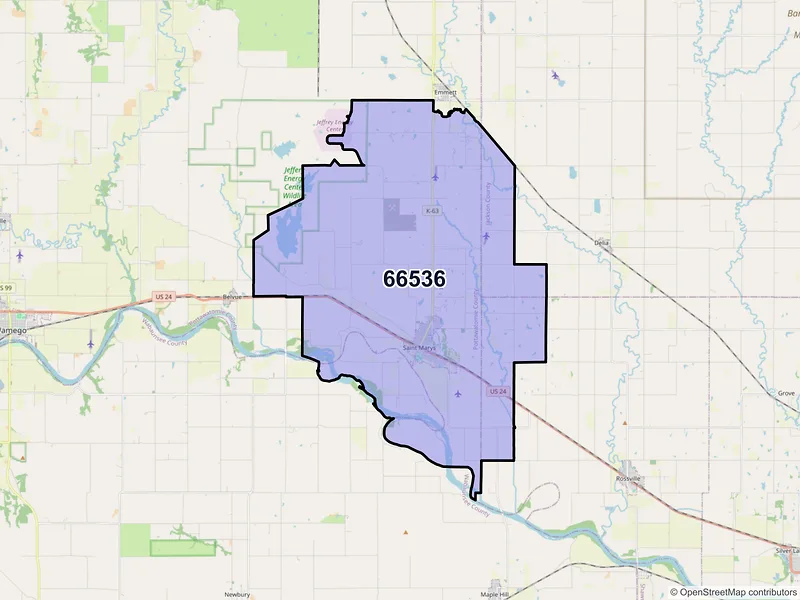 Map of ZIP Code 66536 — Saint Marys, KS