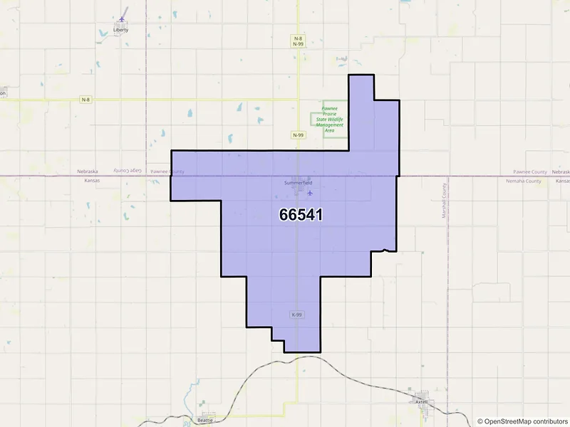 Map of ZIP Code 66541 — Summerfield, KS