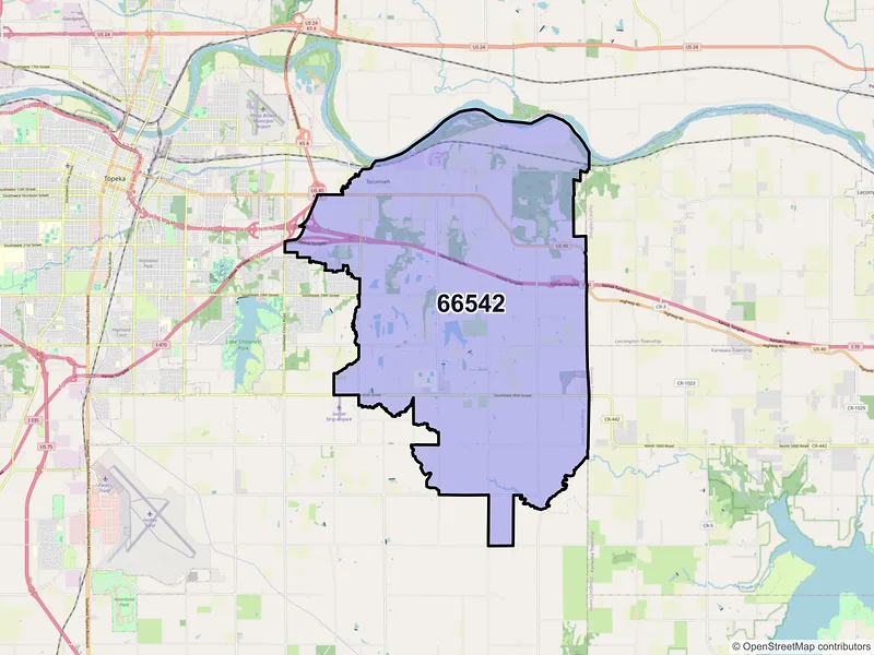 Map of ZIP Code 66542 — Tecumseh, KS