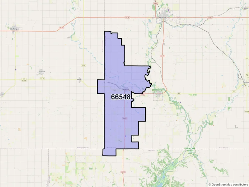 Map of ZIP Code 66548 — Waterville, KS