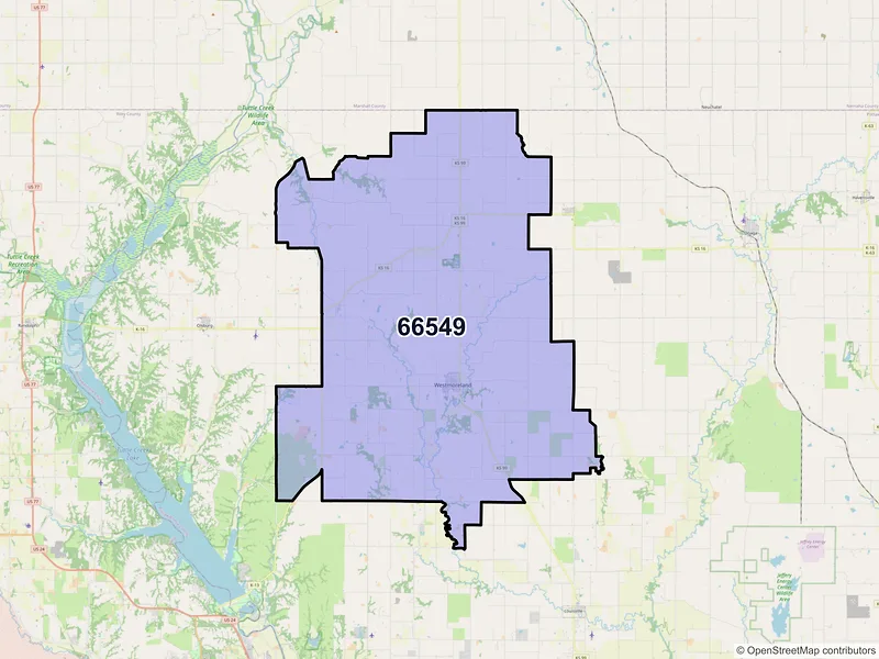 Map of ZIP Code 66549 — Westmoreland, KS