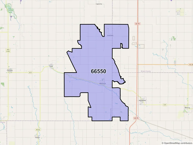 Map of ZIP Code 66550 — Wetmore, KS