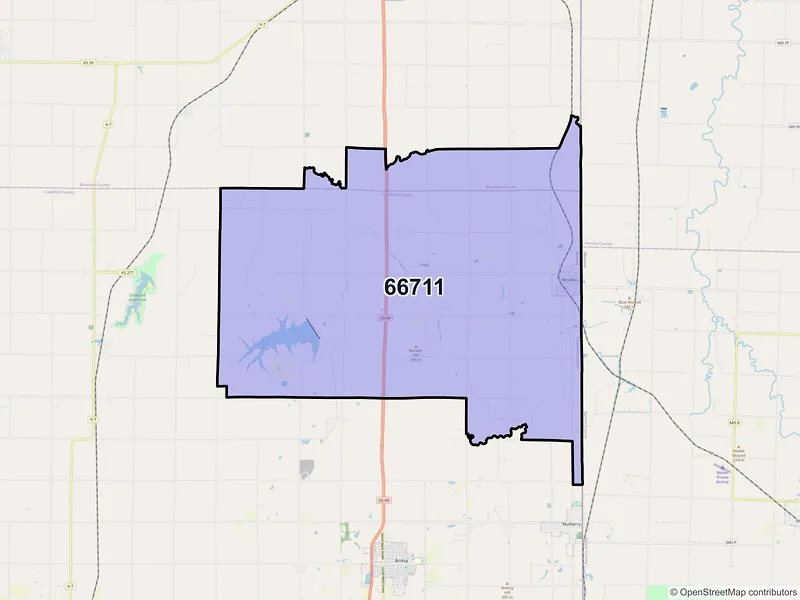 Map of ZIP Code 66711 — Arcadia, KS