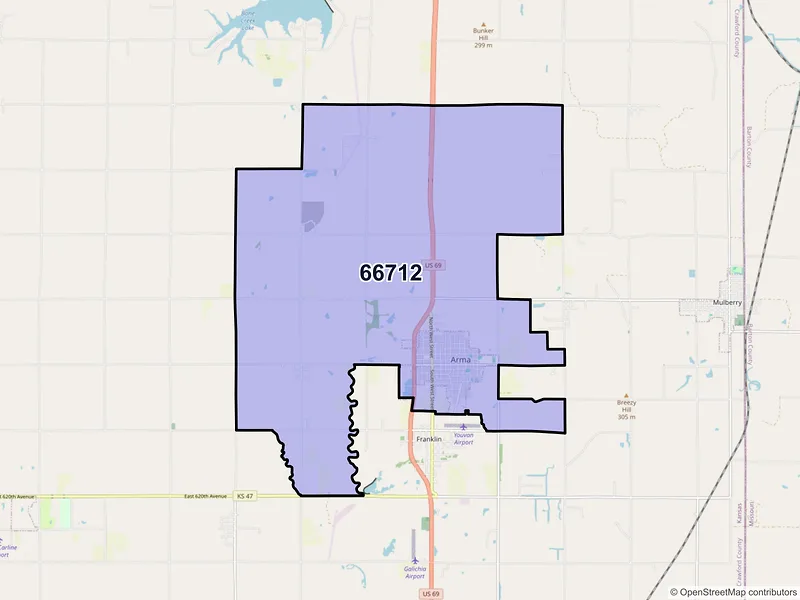 Map of ZIP Code 66712 — Arma, KS
