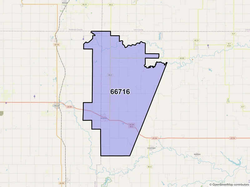 Map of ZIP Code 66716 — Bronson, KS