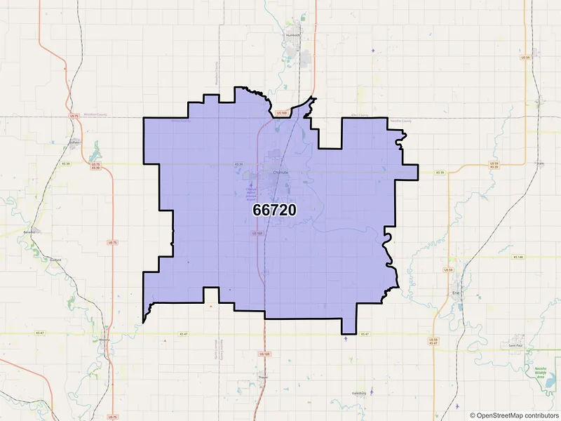 Map of ZIP Code 66720 — Chanute, KS