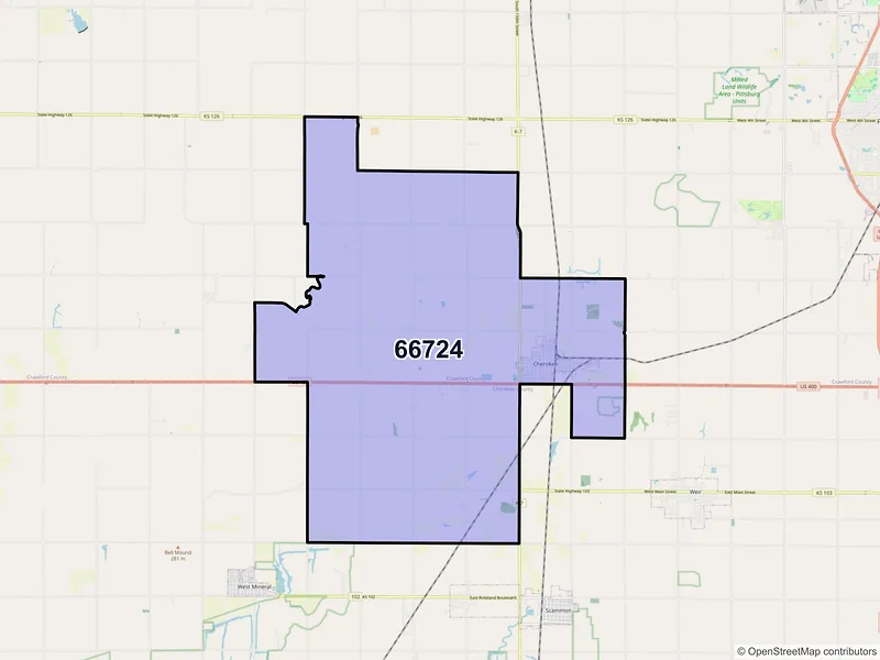 Map of ZIP Code 66724 — Cherokee, KS
